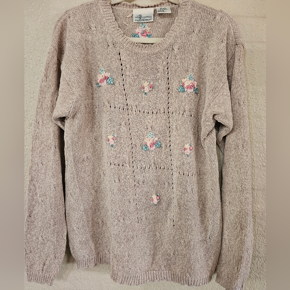 Vintage Northern Reflections Floral Embroidered Sweater - Light Brown